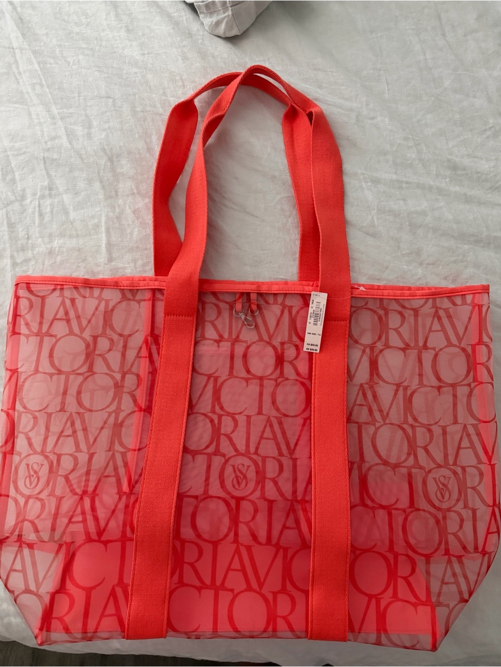 Victoria's Secret Neon Coral Logo Mesh Tote